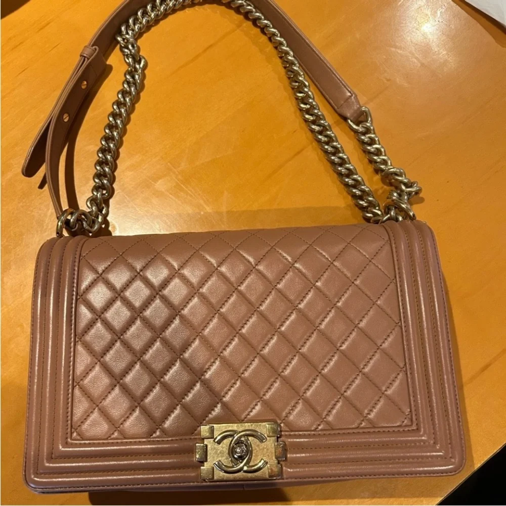 Authentic Chanel Caviar Boy Medium 21K Caramel Bag GHW